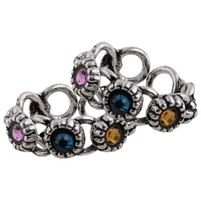 China Vintage 925 Women Antique Boho Silver Toe Rings With Multicolor Crystal for sale