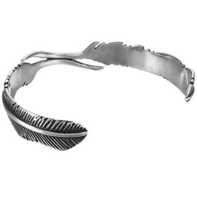 China High Quality Comfort Fit Fashion Feather Cuff Bangle 316 Stainless Steel Bracelet for sale