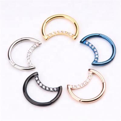 China No Nickel And Lead Face Ear Nose Ring Jewelry Anodizing Titanium Zircon G23 Crescent Crescent Piercing Jewelry for sale