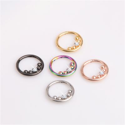 China No Nickel And Lead Face Ear Nose Ring Beads Nose Ring Titanium Anodizing Diamond G23 Nose Ring Piercing Jewelry for sale