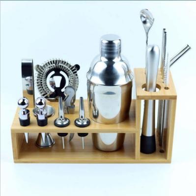 China Cocktail Shaker Set New Product Stainless Steel Cocktail Shaker Set 17 Pieces Cocktail Shaker Wooden Wine Glass Set Cocktail Shaker Holder for sale