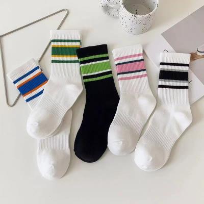 China Cotton Sports Colorful Striped Street Casual Medium Cylinder Socks for sale