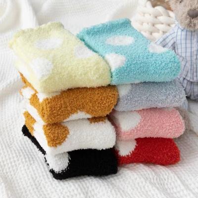 China Chinlon polka dot velvet coral socks winter women thickened floor socks mid-tube home socks for sale