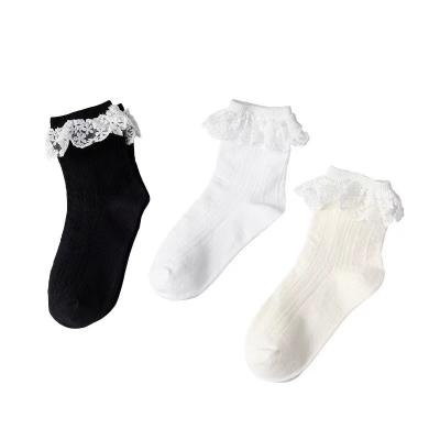 China Cotton lace floret-edged socks women's fall and winter hollowed out mesh breathable white Japanese system first jk socks for sale