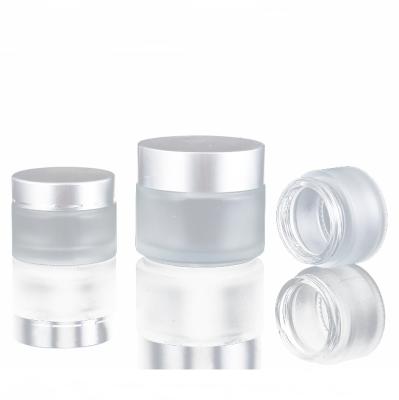 China 5g 10g 15g 20g 30g 50g 100g Cosmetic Glass Jar Frosted Cream Jar Eye Cream Jar Silver Lid for sale