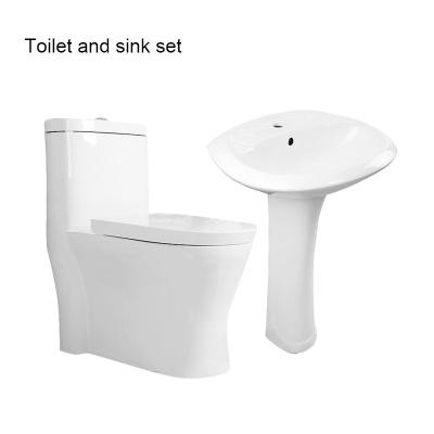 China Modern Original Factory Sanitaryware Toilet Pedestal Wash Basin Bathroom Toilet and Sink One Piece Set for sale