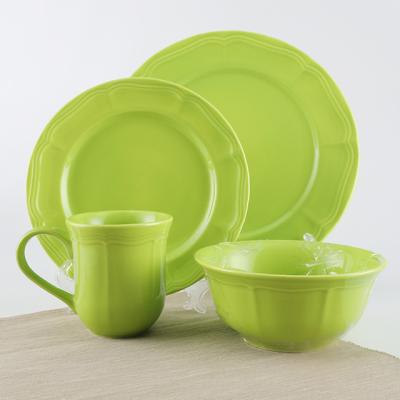 China Stockded New Sustainable Embossed Color Glazed Bone China Dinnerware Set With Bowls And Cups For Wholesale for sale