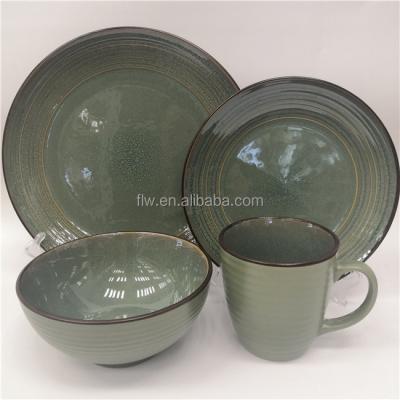 China Sustainable Professional Dinnerware Set Glaze Reactive Embossed Dinner Plate Wholesale Sets Choice Ceramic Stoneware Dinnerware for sale