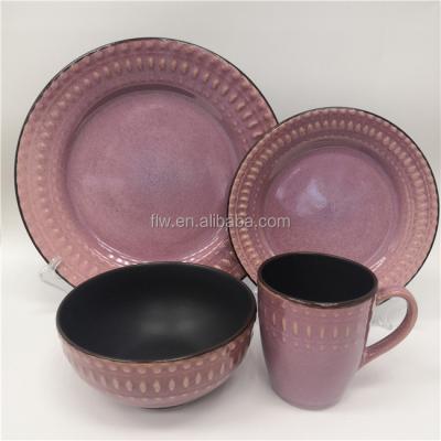 China Viable European Style Dinnerware Ceramic Color Reactive Glaze Embossed Reactive Dinnerware Glaze Dinner Dish Sets for sale