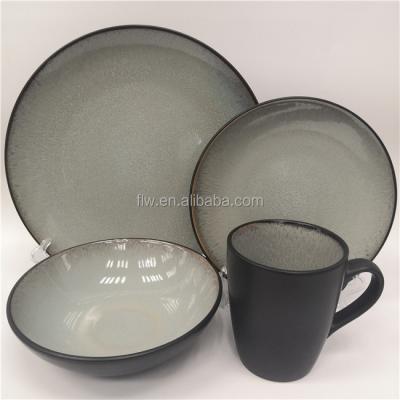 China Wholesale Hot Sale 16pcs Viable Shiny Reactive Color Luster Tableware Ceramic Stoneware Dinner Set for sale