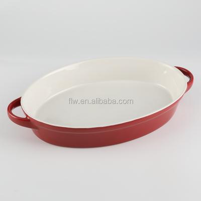 China Sustainable Home Used Best Price Kitchenware Food Grade Dishes Reactive Glazed Ceramic Baking Stoneware Bakeware With Handle For Food for sale