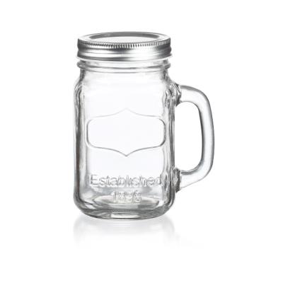 China 450ml Southwestern Custom Colored Beverage Drinking Glass Mason Jar With Handle for sale