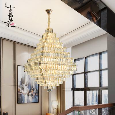 China Villa Hotel Lobby Banquet Hall K9 Modern Golden Luxury Duplex Crystal Customizable Square Chandelier for sale