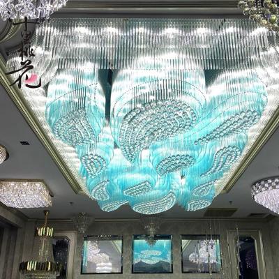 China High Quality Crystal Customizable Petal Shape Contemporary Art Hotel Club Banquet Blue Glass Lobby Large K9 Panel Lamp for sale