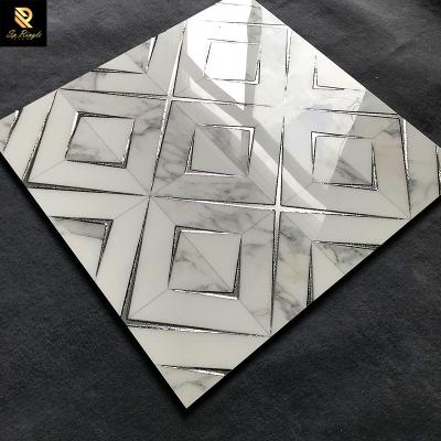 China Kajaria porcelain high gloss Europe OEM white acid silver ceramic wall 3d floor waterjet marbles look tiles for sale