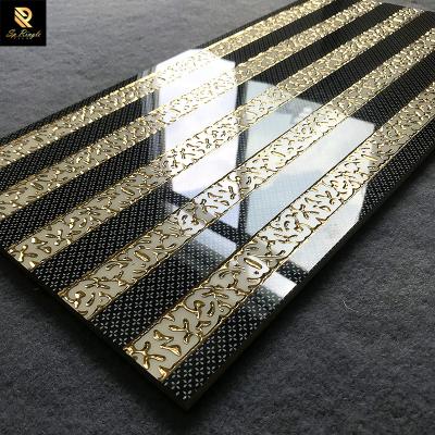 China Europe Springletile High-grade Unique Customization Interior Decoration Black And White Gold Striped Flower Polished Tiles for sale