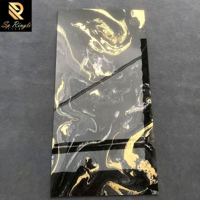 China CLASSIC Black Gold Vein Design KTV Bar Bathroom Mirror Tiles For Decoration Project Custom Ceramic Marble Decorative Tiles For Wall for sale