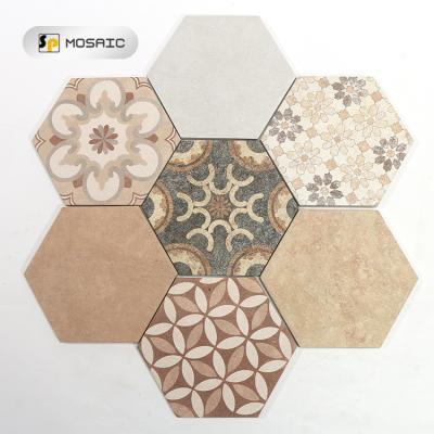 China Flower Hexagonal Mosaic Pattern Europe Springletile Bathroom Floor Decoration Living Room Pink White Home Wall Art Tile Ceramic for sale