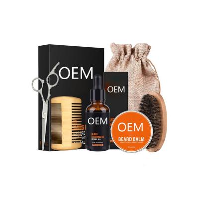 China Moisturizing OEM ODM Men's Beard Care Set Scissors Comb Brush Growth Oil Balm Beard Grooming Kit for sale