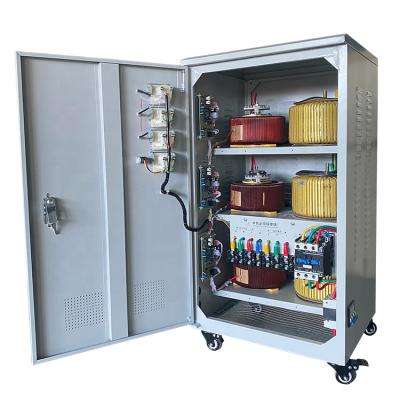 China Full Auto Metallic Cabinet Type Three Phase Servo Motor Aluminum / Copper AC Coil Voltage Stabilizer 50-60 Hz for sale