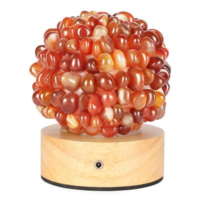 China China Crystal Red Agate Night Light with USB Charging Left Hand Handmade Polished Natural Stone with Wooden Base for Living Room Shelf for sale