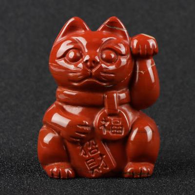 China China Natural Red Gems Crystal Statue Ornament Animal Figurine Figurine Jasper Fortune Cat Reiki Healing Spirit Stone for Home Ministry for sale