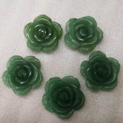 China China Green Aventurine Jade Gemstone Hand Carved Rose Flower Shape For Pendant Jewelry Accessory for sale