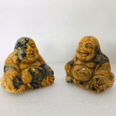 China China Yellow Crazy Lace Agate Healing Gemstone Carving Sitting Buddha For Religion Statue for sale