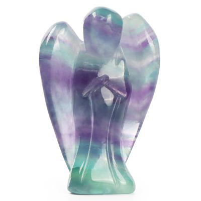 China China Rainbow Fluorite Angel Stone Healing Crystal Figurine Hand Carved Pocket Angel Statue For Gemstone Decoration for sale