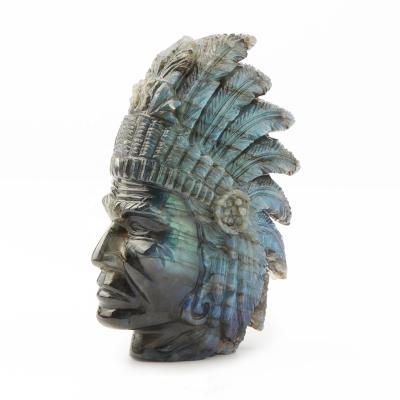 China China Labradorite Jasper Crystal Indian Skull Statue Hand Carved Human Head Gemstone Good Art Decoration Figurines Reiki Sculpture for sale