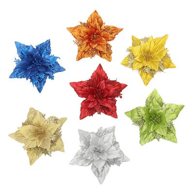 China Christams Home Decor Poinsettia 18cm Artificial Christmas Tree Ornaments Christmas Flower Poinsettia Christmas Tree for sale