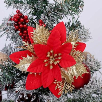 China Custom Artificial Christmas Tree Poinsettia Flowers Christams Home Decor Christmas Floral Decoration for sale