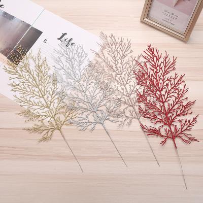 China Christams Home Decoration Picks Gold Silver Red Branches Artificial Decorations Leaves Tree Spray Glitter Christmas Pick for sale