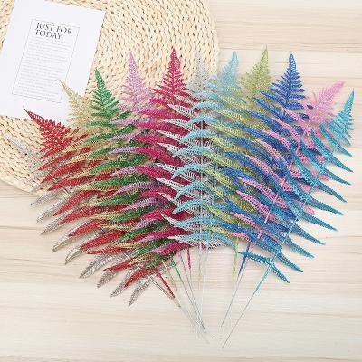 China Christams Home Decoration Christmas Leaves Picks Artificial Glitter Leaves Stems Diy Bouquet Stem Floral Branches For Christmas Tree Garland Decor for sale