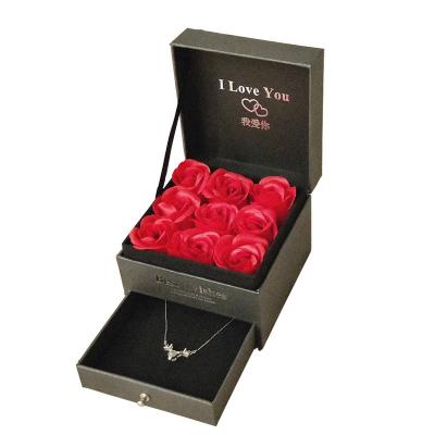 China Double Drawer Rose Flower Gift Box With Valentine's Day Perfume Lipstick Necklace Environmental Protection 9 Soap Gift Box Green Imitation Roses for sale