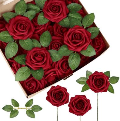 China Green Environmental Protection Foam Rose Artificial Flowers In Box Wedding Decor Gift Boxed PE Foam Roses 25 Roses Boxed Simulation With Rod And Leaf for sale