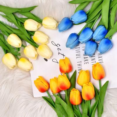 China Environmental Protection Green Wedding Mini Pu Simulation Tulip Home Decorative Decor Flowers Artificial Colorful Flowers For Decoration for sale