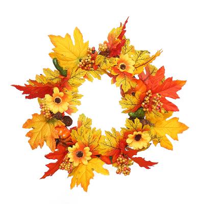 China Christams Home Decor Maple Leaves Fall Artificial Wreaths Front Door Thanksgiving Decor Autumn Home Wall Decoration Wreath Swags for sale