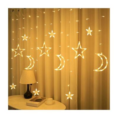 China Christams Home Decoration Christmas Lighted Ornaments Window Xmas Light String Led Decorative Stars Moon Curtain Lights for sale