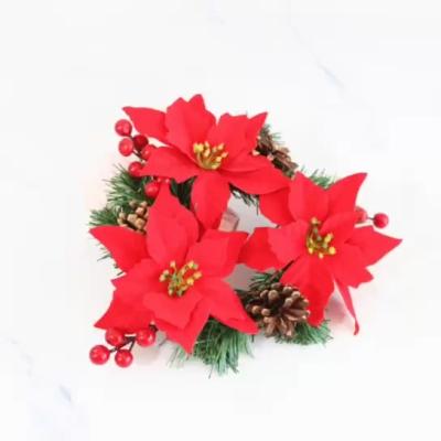 China Christmas Garland Poinsettia Flowers Pine Cone Pine Needle PVC Christmas Decoration Artificial Flower Christams Home Decor for sale