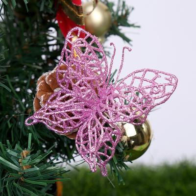 China Artificial Christams Home Decor Christmas Flower Double Layer Butterfly Ornaments Flowers For Christmas Tree Decor for sale