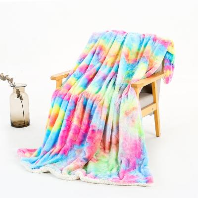 China Huafeng Brand Style Anti-Static Tied Dyed Rainbow Coral Blanket Knitted Custom Soft PV Velvet Sofa Throw Blanket In Bulk Stock for sale