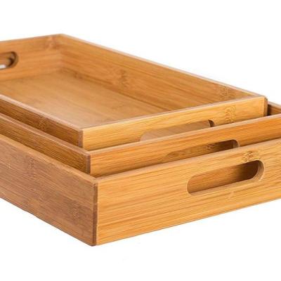 China Home Base Bamboo Tea Tray Dinner Bed Tray Bamboo Eco-Freindly Tea Tray Bamboo Coffee Serving Tray Set of 3 for sale