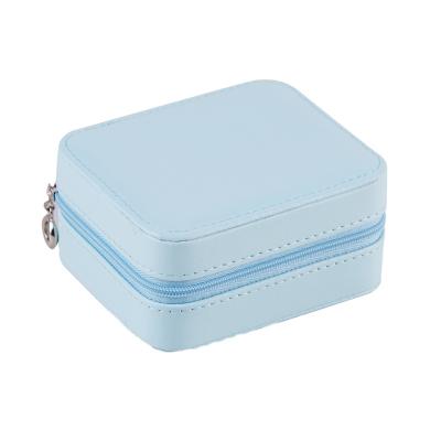 China PU Leather+high grade beaded velvet nice price PU Leather Pink Blue Girls Earring Necklace Portable Storage Jewelry Box for sale