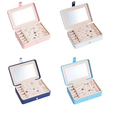 China PU Leather+high Grade Velvet Small Ring Necklace Travel Jewelry Storage Box Double Layer Beaded Display Jewelry Box for sale