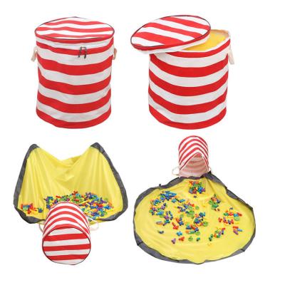 China Latest Design Children's Folding Basket Toy Storage Bag Cotton With Foldable Play Mat for sale