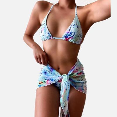 China Colorful Rhinestone Cover Dress Swimwear Diamond Print Bikini Three Pieces Breathable Fashionable Bikinis Swimwear for sale