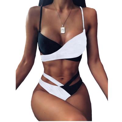 China 2020 Anti-UV Hot Sale Patchwork Bikini Set Women Girl Front-tie High Waist Beach Wear Swimsuit for sale