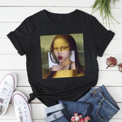 China Mona Lisa Print Custom Print Women Breathable Funny Shorts Sheaths T Shirt Summer Casual Top for sale