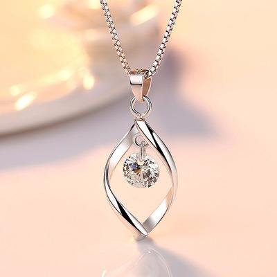 China High Quality Crystal Zircon Necklace Retro Simple Pendant Necklace Length 45CM New Fashion 925 Sterling Silver Women Fashion Jewelry for sale